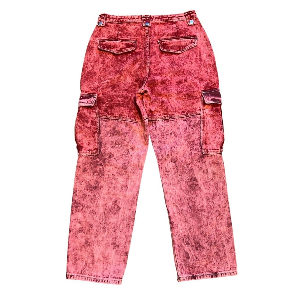 Anthropologie POL Red Pink Mineral Wash Baggy Cargo Pants Jeans Grunge Y2K Large - Picture 2 of 8